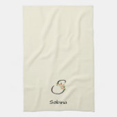 Linge De Cuisine Monogramme initial noir botanique aquarelle (Vertical)