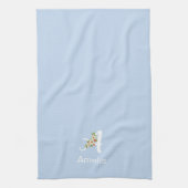 Linge De Cuisine Monogramme initial noir botanique aquarelle bleu (Vertical)