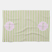 Linge De Cuisine Monogramme Initial & Nom Pastel Rose Vert Rayé (Horizontal)