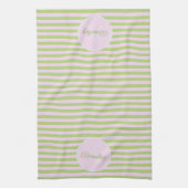 Linge De Cuisine Monogramme Initial & Nom Pastel Rose Vert Rayé (Vertical)