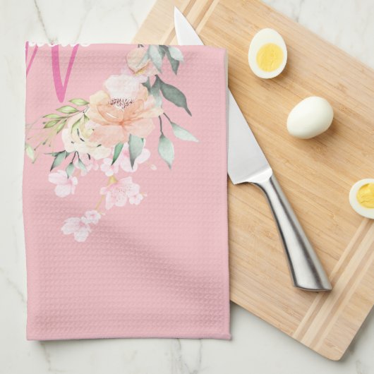 Linge De Cuisine Monogramme initial rose Rose moderne (Quart Plié)