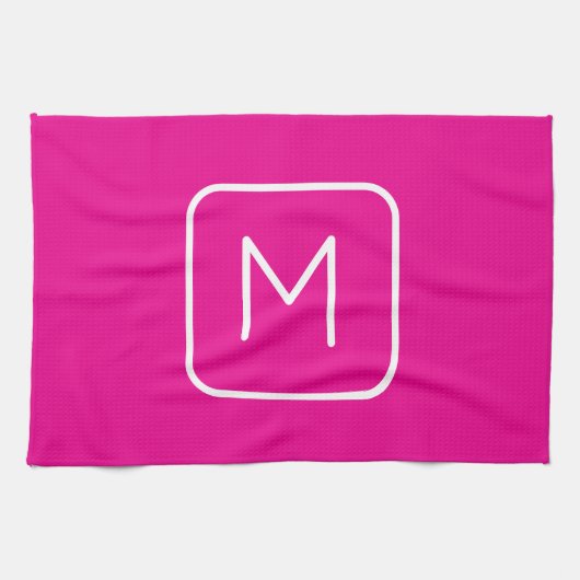 Linge De Cuisine Monogramme Initial Simple & Moderne | Rose & Blanc (Horizontal)