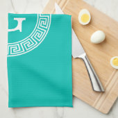 Linge De Cuisine Monogramme initial turquoise Wht Key grecque (Quart Plié)