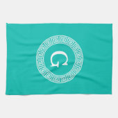 Linge De Cuisine Monogramme initial turquoise Wht Key grecque (Horizontal)