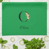 Linge De Cuisine Monogramme initial vert botanique à l'aquarelle (Plié)