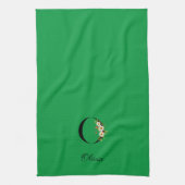 Linge De Cuisine Monogramme initial vert botanique à l'aquarelle (Vertical)