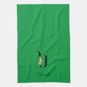 Linge De Cuisine Monogramme initial vert botanique à l'aquarelle (Vertical)