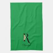 Linge De Cuisine Monogramme initial vert botanique à l'aquarelle (Vertical)