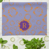 Linge De Cuisine Monogramme initial violet orange Carré cercles Art (Plié)