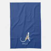 Linge De Cuisine Monogramme initiale bleu botanique aquarelle (Vertical)