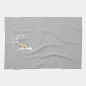 Linge De Cuisine Monogramme initiale botanique à l'aquarelle grise (Horizontal)