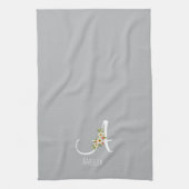 Linge De Cuisine Monogramme initiale botanique à l'aquarelle grise (Vertical)
