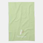 Linge De Cuisine Monogramme initiale botanique aquarelle verte (Vertical)