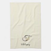 Linge De Cuisine Monogramme initiale noir botanique aquarelle (Vertical)