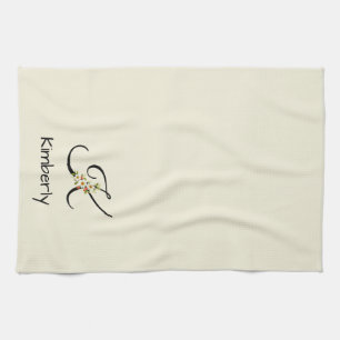 Linge De Cuisine Monogramme initiale noir botanique aquarelle