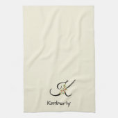Linge De Cuisine Monogramme initiale noir botanique aquarelle (Vertical)