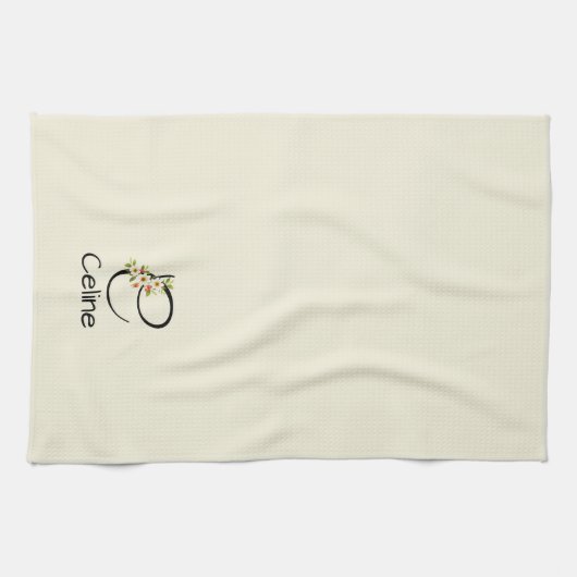 Linge De Cuisine Monogramme initiale noir botanique aquarelle (Horizontal)