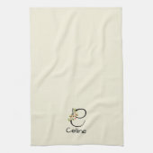Linge De Cuisine Monogramme initiale noir botanique aquarelle (Vertical)