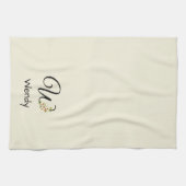 Linge De Cuisine Monogramme initiale noir botanique aquarelle (Horizontal)