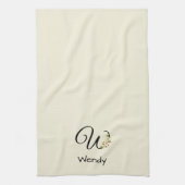 Linge De Cuisine Monogramme initiale noir botanique aquarelle (Vertical)