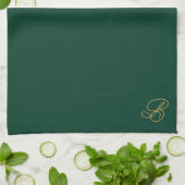 Linge De Cuisine Monogramme initiale vert et or brodé (Plié)