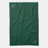 Linge De Cuisine Monogramme initiale vert et or brodé (Vertical)