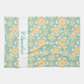 Linge De Cuisine Monogramme joli fleurs orange sur vert (Horizontal)