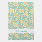 Linge De Cuisine Monogramme joli fleurs orange sur vert (Vertical)