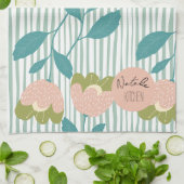 Linge De Cuisine Monogramme joliment élégant Script Retro Floral bl (Plié)