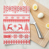 Linge De Cuisine Monogramme juste rouge de motif d'île de chandail (Quart Plié)