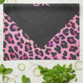 Linge De Cuisine Monogramme Leopard noir et rose chaud (Plié)