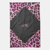 Linge De Cuisine Monogramme Leopard noir et rose chaud (Vertical)