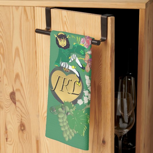 Linge De Cuisine Monogramme Leprechaun Fruit vert et Floral (Pliage en tiers)