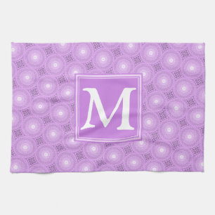 Linge De Cuisine Monogramme lilas cercles pourpres motif