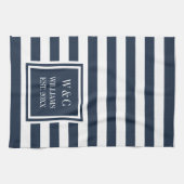 Linge De Cuisine Monogramme Marine Bleu Bleu Blancs Personnalisé (Horizontal)