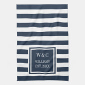 Linge De Cuisine Monogramme Marine Bleu Bleu Blancs Personnalisé (Vertical)