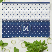 Linge De Cuisine Monogramme Marine bleu et blanc Polka Dot (Plié)