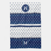 Linge De Cuisine Monogramme Marine bleu et blanc Polka Dot (Vertical)