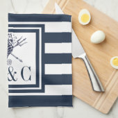 Linge De Cuisine Monogramme Marine Bleu Stripe de mer Nautique (Quart Plié)