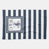 Linge De Cuisine Monogramme Marine Bleu Stripe de mer Nautique (Horizontal)