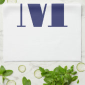 Linge De Cuisine Monogramme marine initiale bleu blanc moderne élég (Plié)