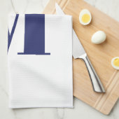 Linge De Cuisine Monogramme marine initiale bleu blanc moderne élég (Quart Plié)