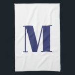 Linge De Cuisine Monogramme marine initiale bleu blanc moderne élég<br><div class="desc">Monogramme marine initiale bleu et blanc moderne élégant serviette de cuisine</div>