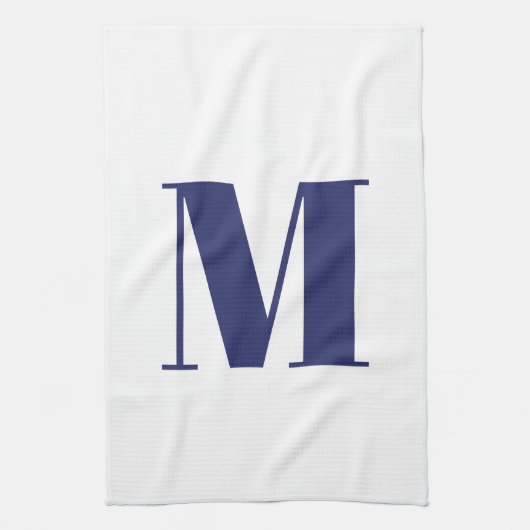Linge De Cuisine Monogramme marine initiale bleu blanc moderne élég (Vertical)