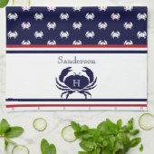 Linge De Cuisine Monogramme Marine Rouge Bleu Crabe Blanc Nautique (Plié)