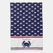 Linge De Cuisine Monogramme Marine Rouge Bleu Crabe Blanc Nautique (Vertical)