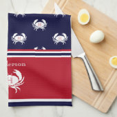 Linge De Cuisine Monogramme Marine Rouge Bleu Crabe Blanc Nautique (Quart Plié)