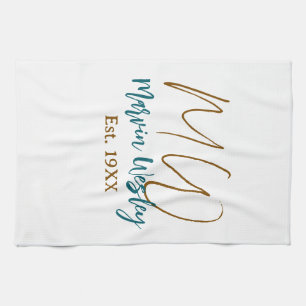 Linge De Cuisine Monogramme marron bleu turquoise année estimée sim