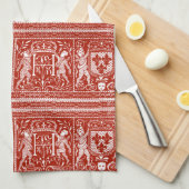 Linge De Cuisine Monogramme médiéval rouge et blanc français H de (Quart Plié)