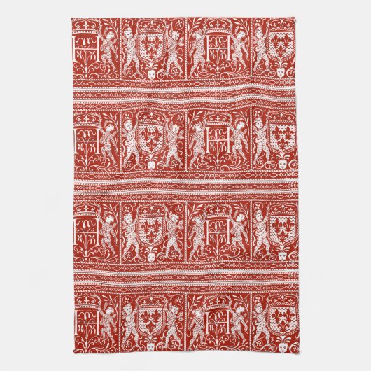 Linge De Cuisine Monogramme médiéval rouge et blanc français H de (Vertical)